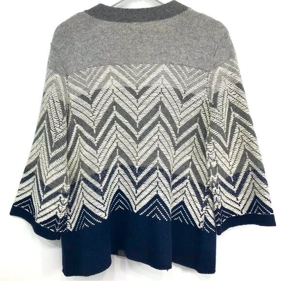 Anthropologie Moth Gray White Chevron Knit Open Front Cardigan Sweater - Picture 10 of 15